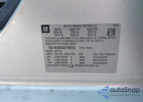 2016 Chevrolet Silverado 2500Hd Wt from USA, damaged, VIN 1GC1KUE8XGF106953